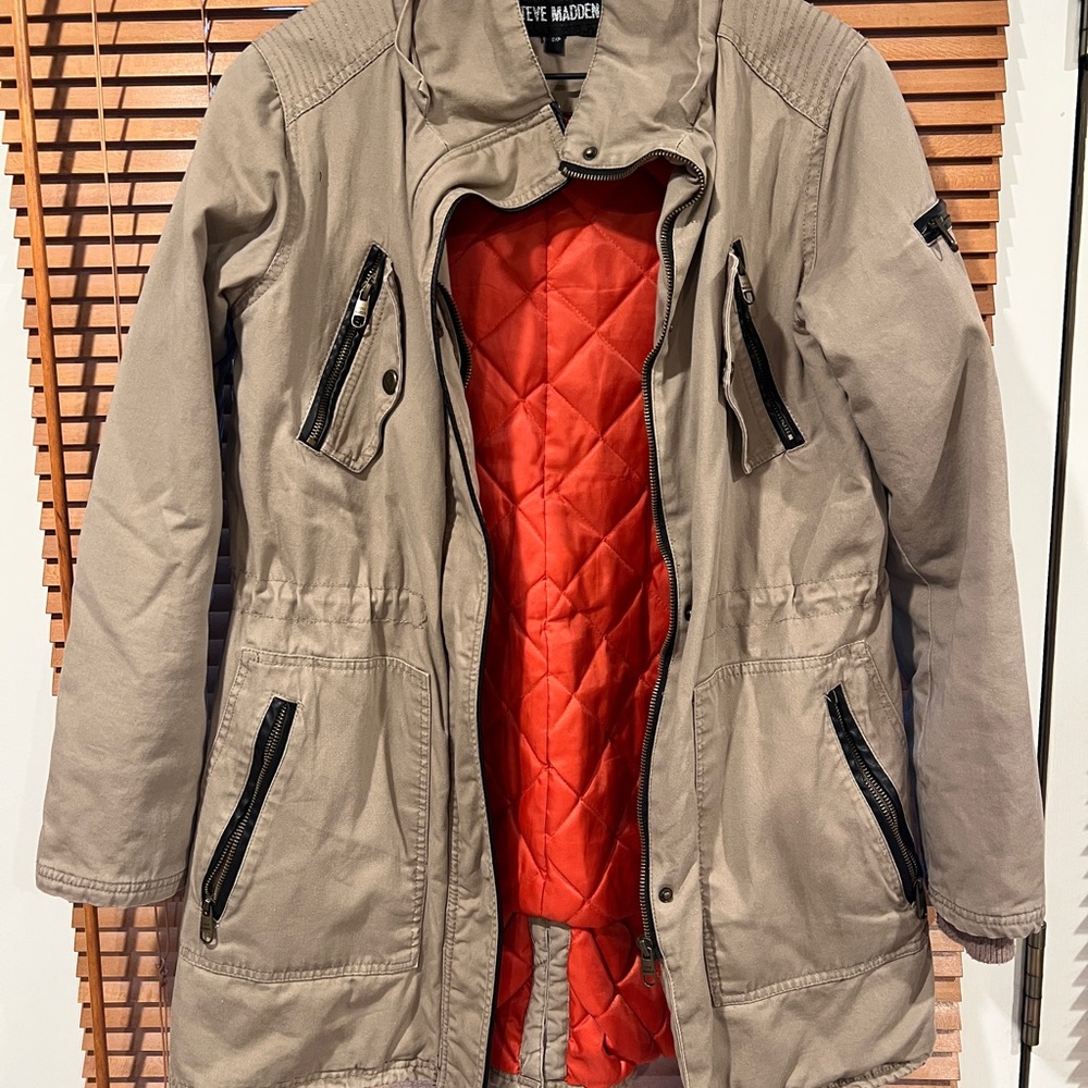 Steve Madden Women's Tan Jacket with Orange Lining